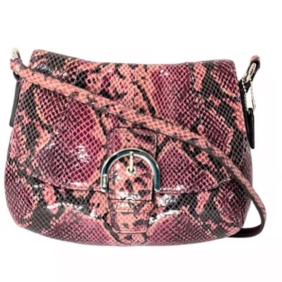 Coach Handbags - Coach Snakeskin Python Burgundy Purple Silver Small Crossbody Purse Bag
